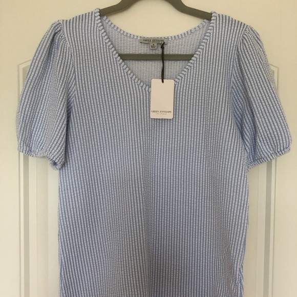 Green Envelope Tops - Dressy blue and white tee